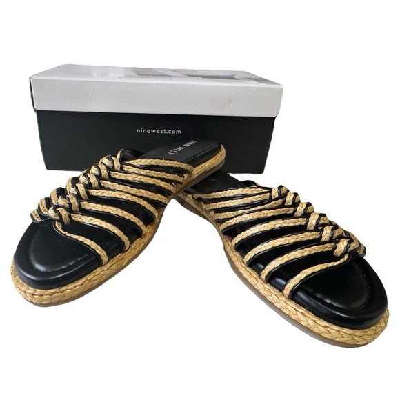 NINE WEST Adila2 woven sandal light natural 113 black and tan size 9.5. NWB - Picture 3 of 9